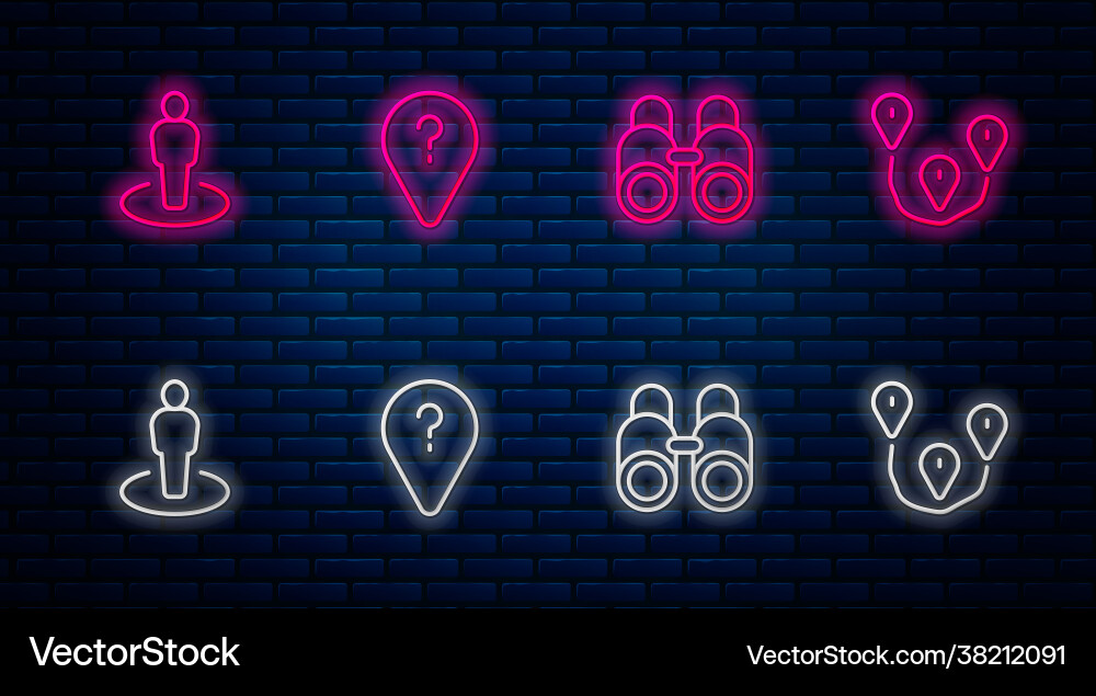 Set line unknown route point binoculars location Vector Image