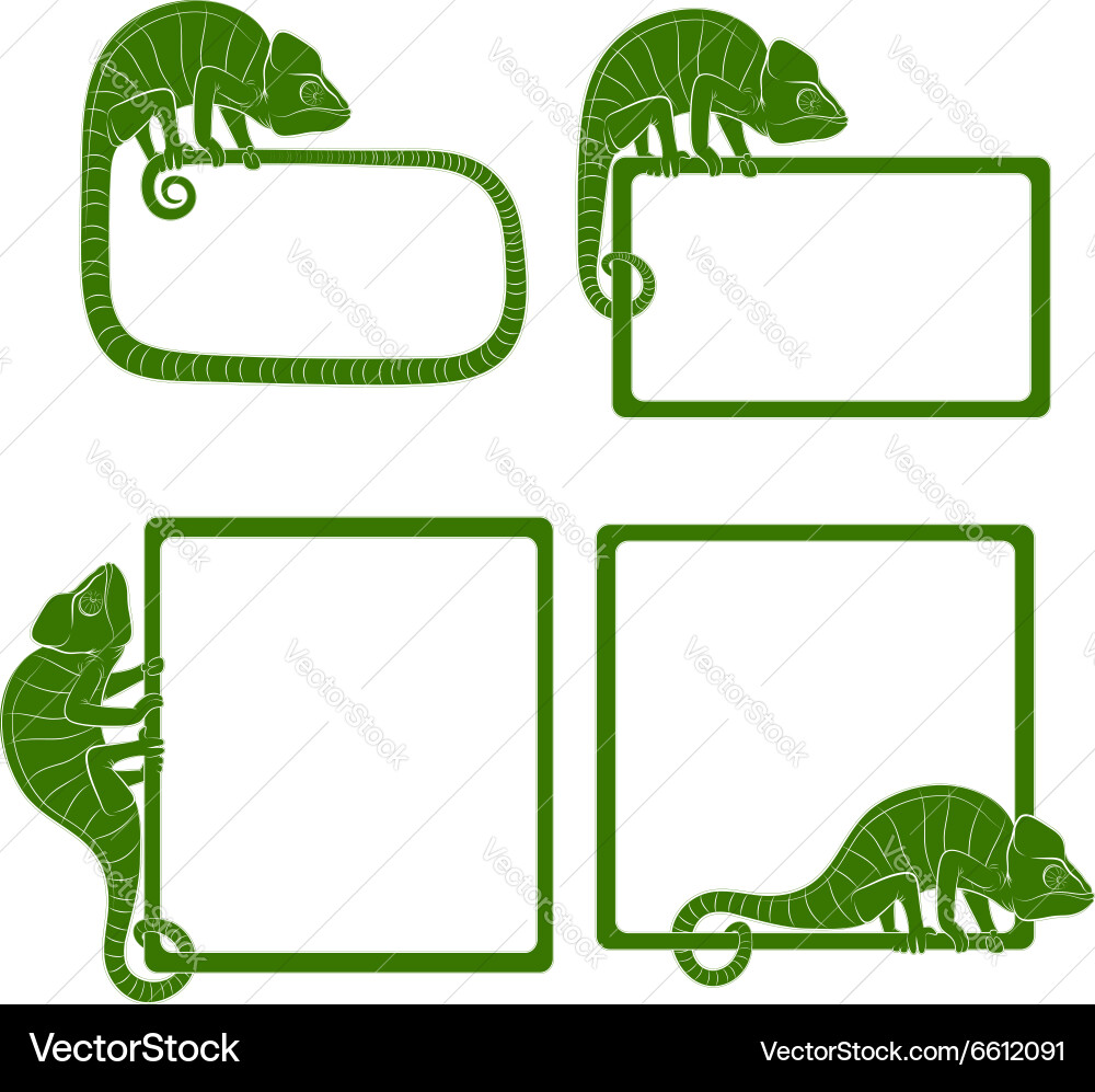 Set of icons with green chameleon isolated object Set of icons with green chameleon isolated object vector image