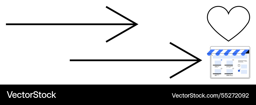 Arrows pointing towards heart and storefront Arrows pointing towards heart and storefront vector image