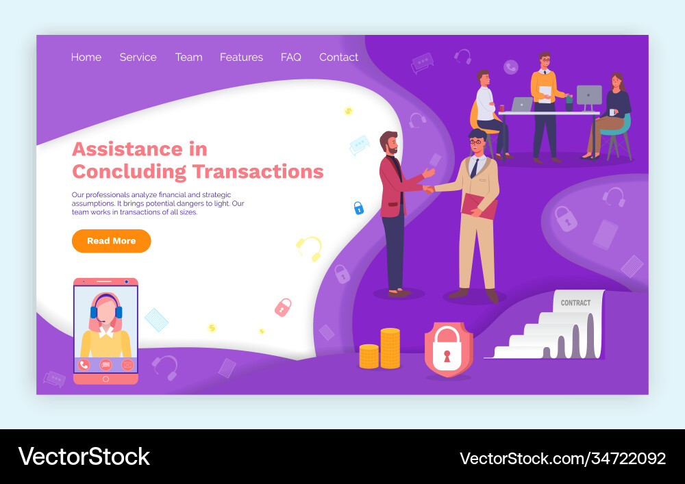 Assistance in concluding transactions landing page Assistance in concluding transactions landing page vector image