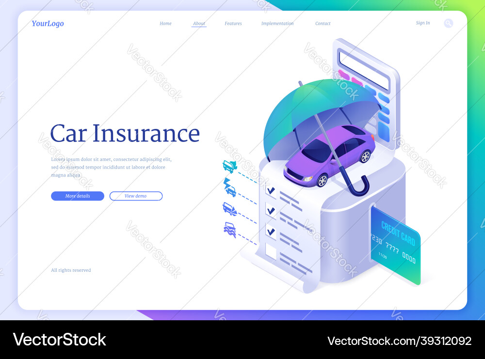 Car insurance isometric landing auto protection Car insurance isometric landing auto protection vector image