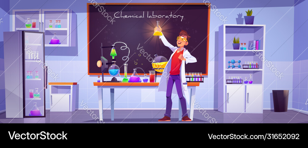 Chemist with flask in scientific laboratory Chemist with flask in scientific laboratory vector image
