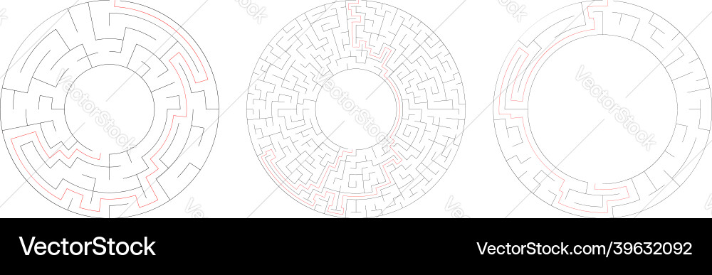 Circle circular maze labyrinth riddle game set Circle circular maze labyrinth riddle game set vector image