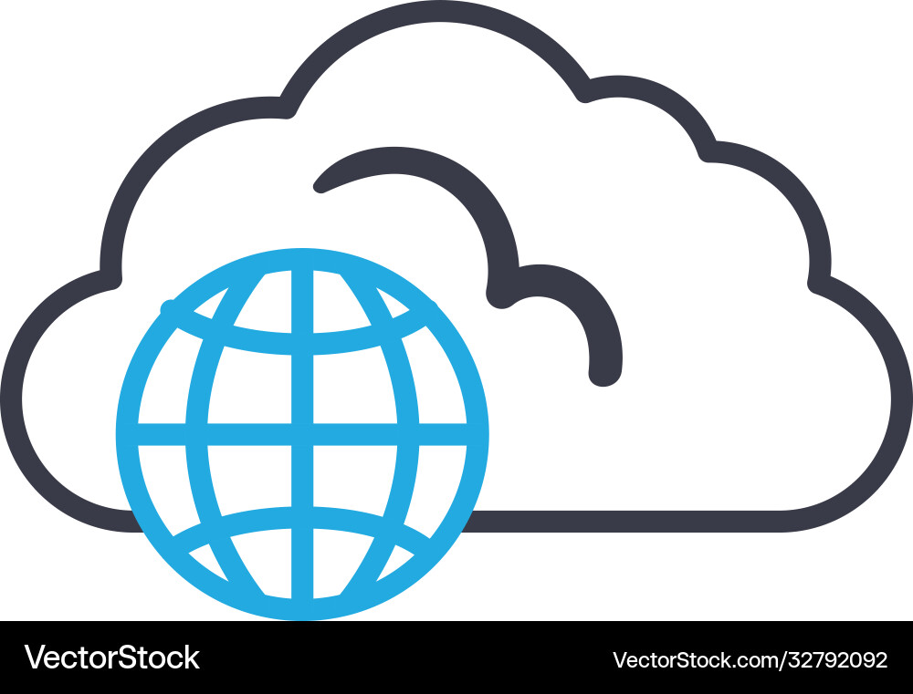 Cloud computing with global sphere line style icon vector image