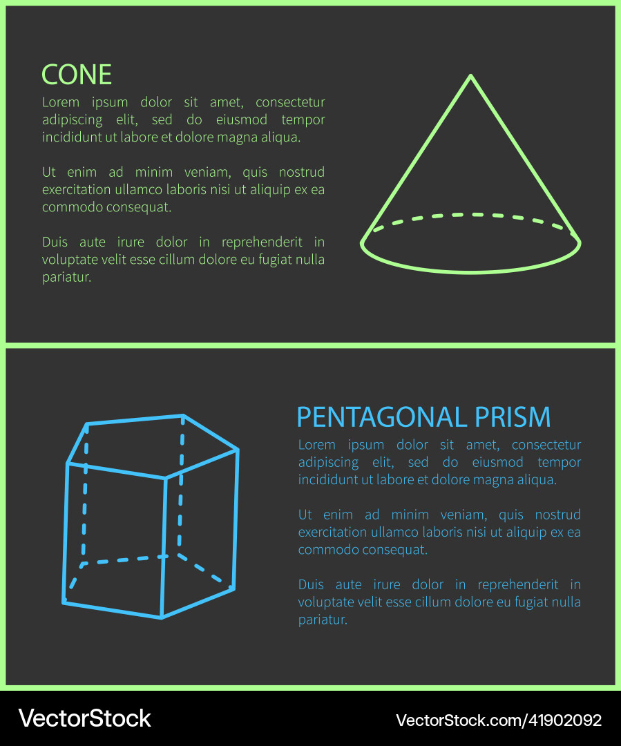 Cone and pentagonal prism geometric shapes simple Cone and pentagonal prism geometric shapes simple Vector Image