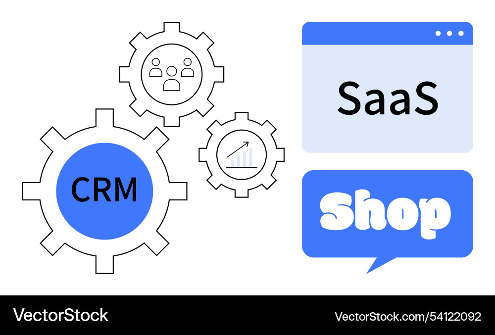 Crm and saas shop integration gears with business Crm and saas shop integration gears with business vector image