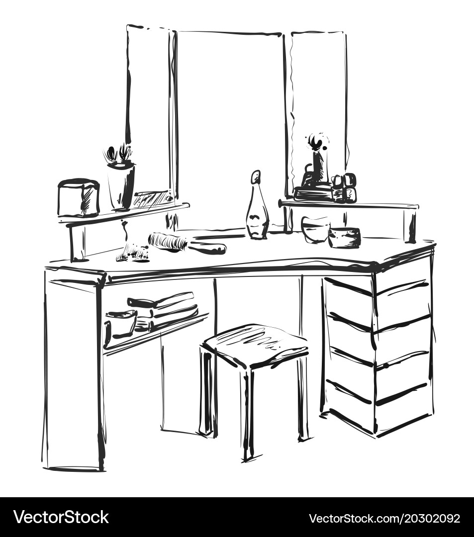 Dressing table with mirror sketch Vector Image