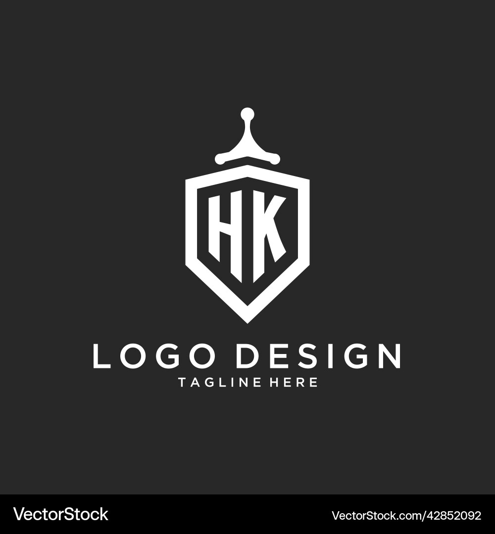 Hk monogram logo initial with shield guard shape vector image