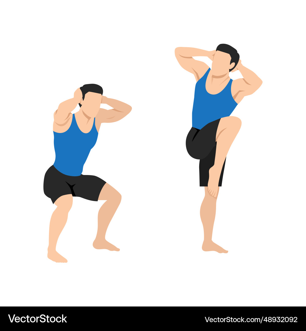 Man doing high knee squat exercise Man doing high knee squat exercise vector image