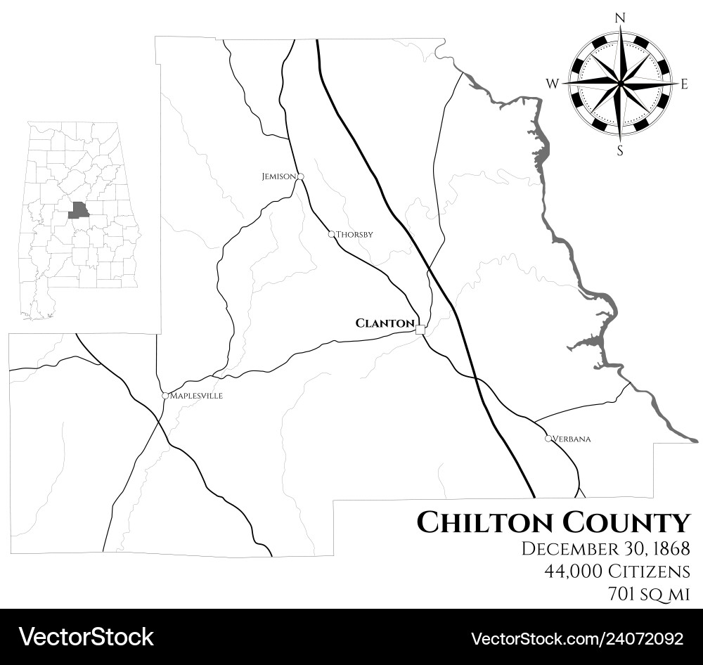 Map of chilton county in alabama Vector Image