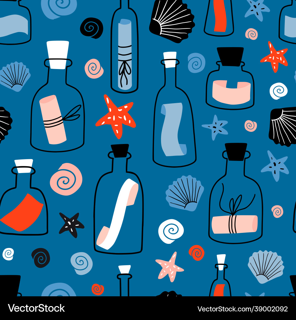 Nautical seamless pattern with message in a bottle Nautical seamless pattern with message in a bottle vector image