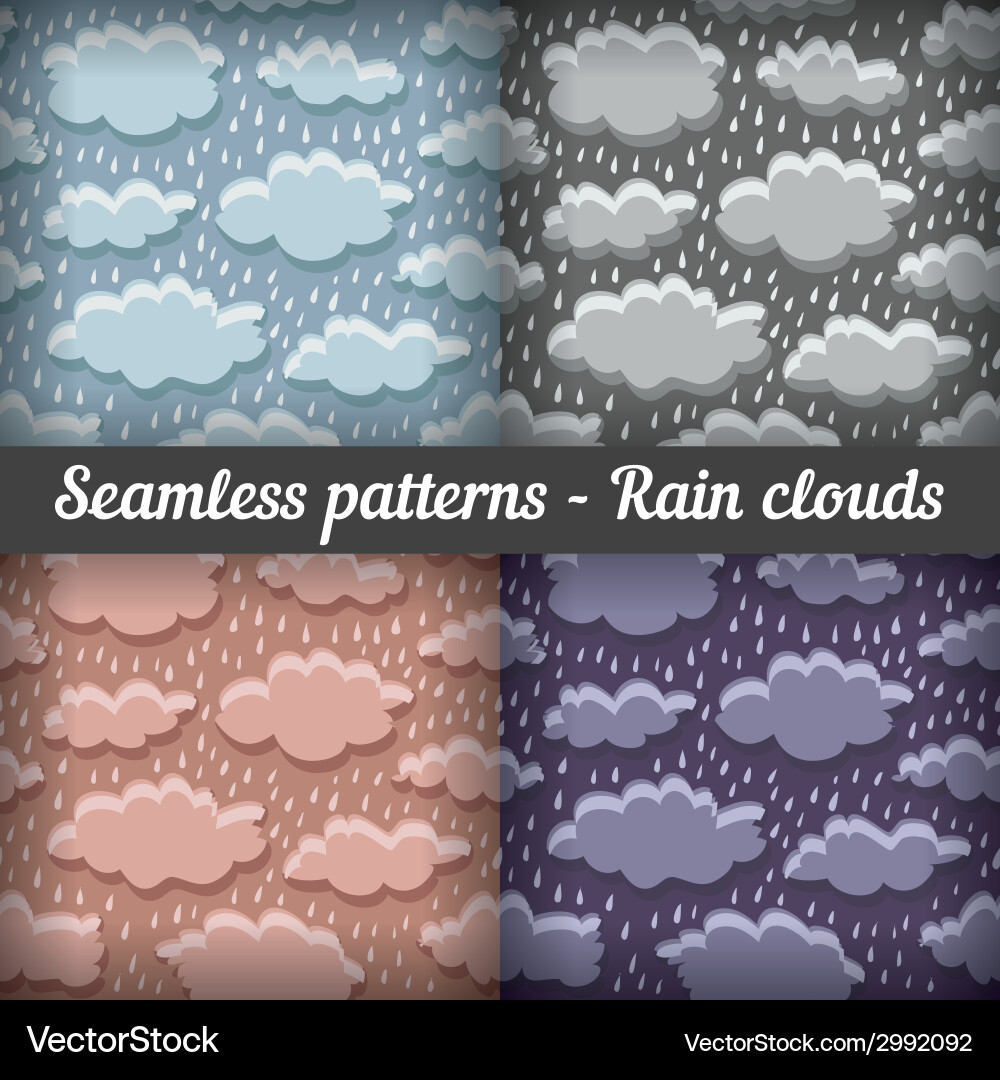 Rain clouds storm seamless pattern set Vector Image
