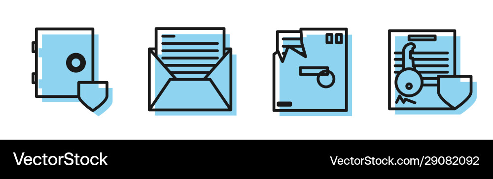 Set line ordered envelope safe with shield mail Vector Image