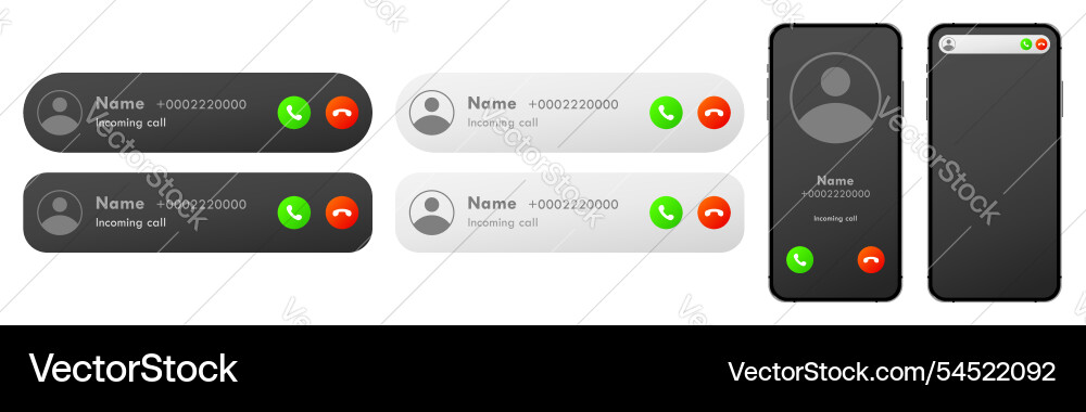 Smartphone incoming call notification screen ui Smartphone incoming call notification screen ui Vector Image
