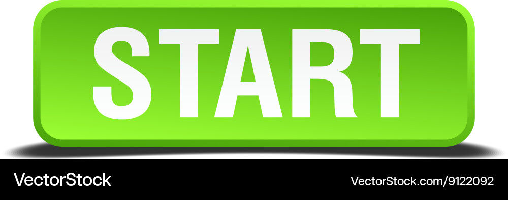 Start green 3d realistic square isolated button Vector Image