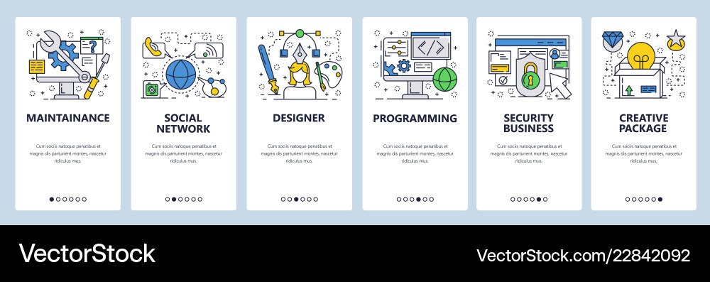 Web site linear art onboarding screens Web site linear art onboarding screens vector image