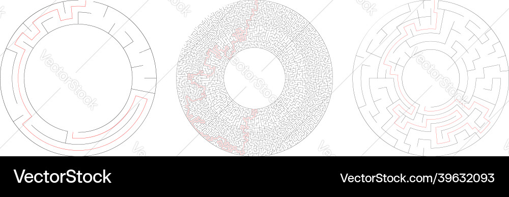 Circle circular maze labyrinth riddle game set Circle circular maze labyrinth riddle game set vector image