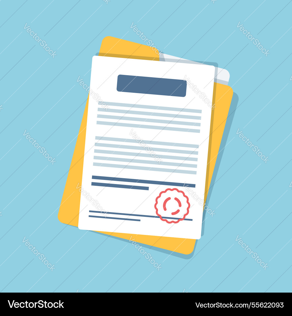 Document folder with stamp and text icon in flat Document folder with stamp and text icon in flat vector image