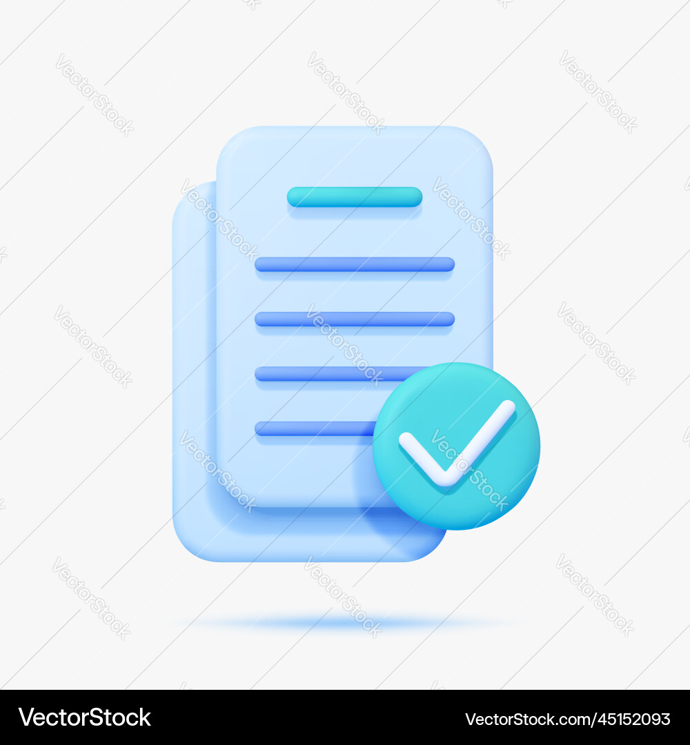 Document with approve sign 3d icon isolated vector image