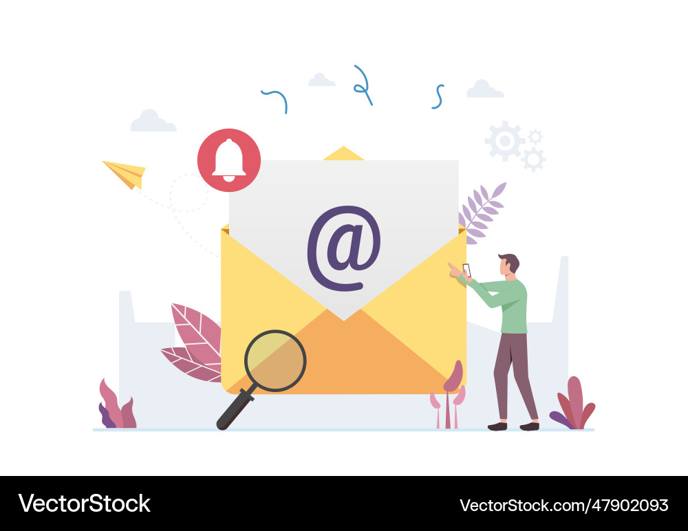 Email verifying concept man checking new Email verifying concept man checking new vector image