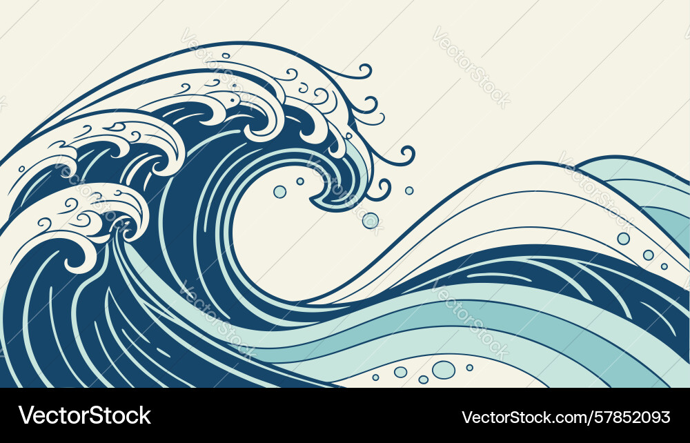 Flowing abstract ocean waves with fish design vector image