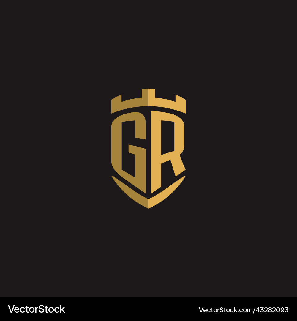 Initials gr logo monogram with shield style design vector image