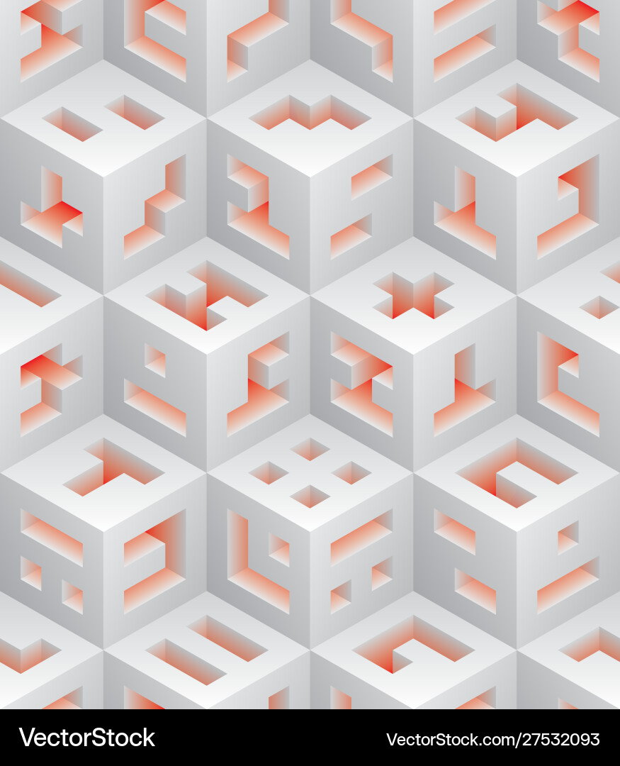 Isometric Cube Pattern - Red & White Vector Image