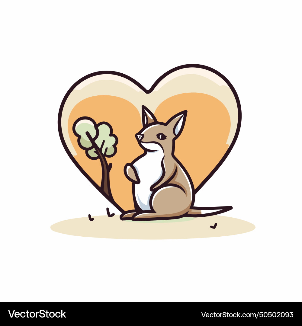 Kangaroo with heart and tree in flat style Vector Image