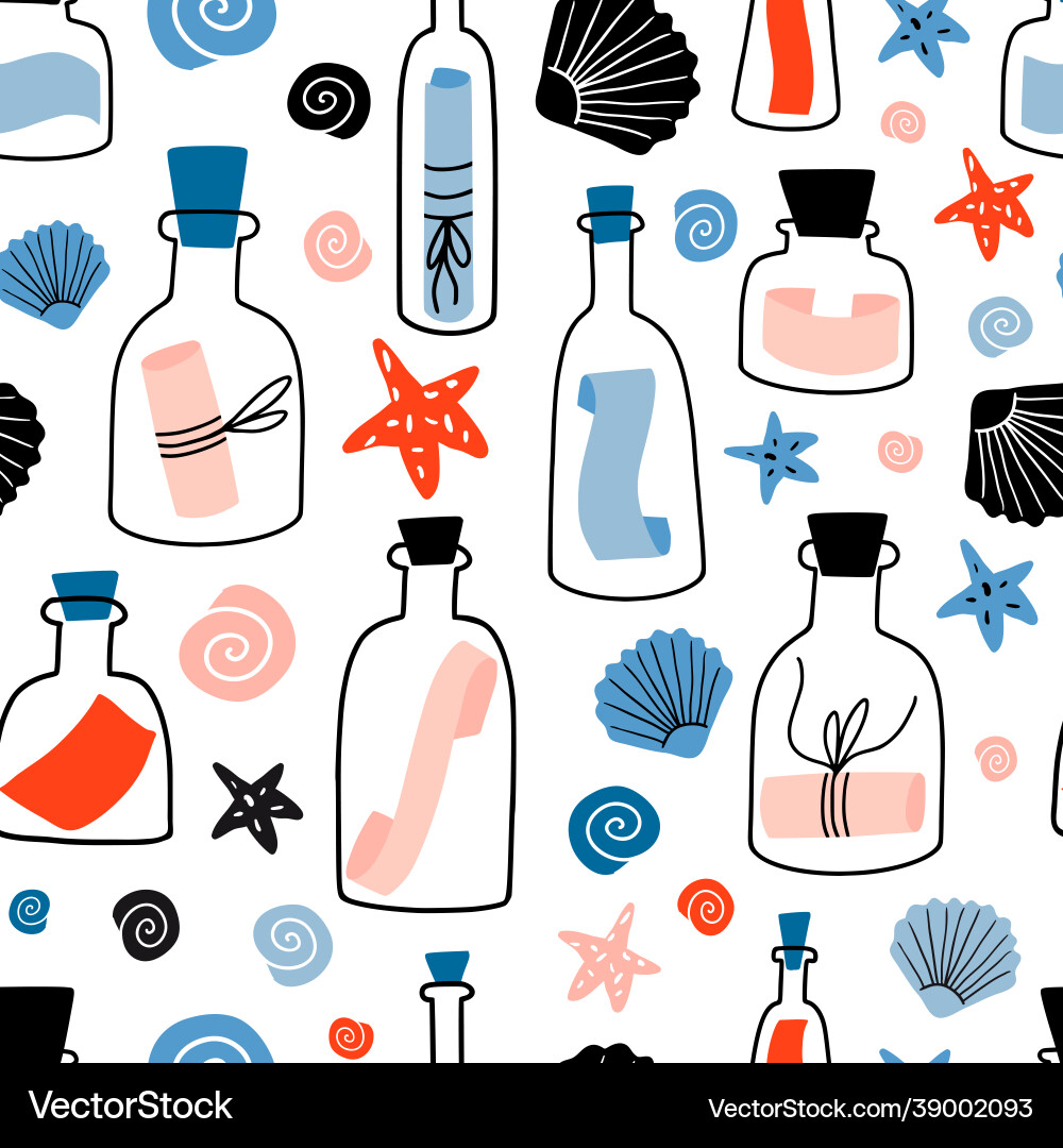 Nautical seamless pattern with message in a bottle Nautical seamless pattern with message in a bottle vector image