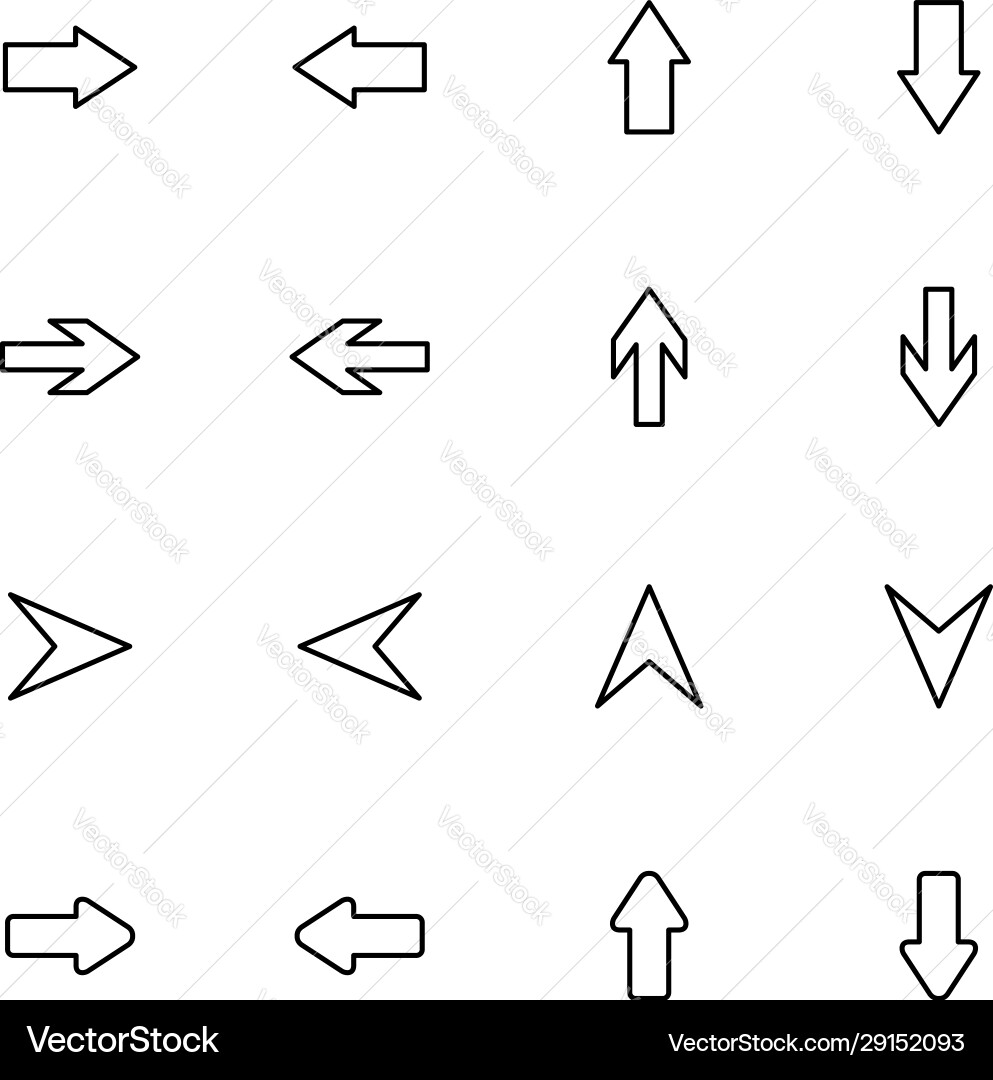 Outlined arrow set pointed to left right up Outlined arrow set pointed to left right up Vector Image