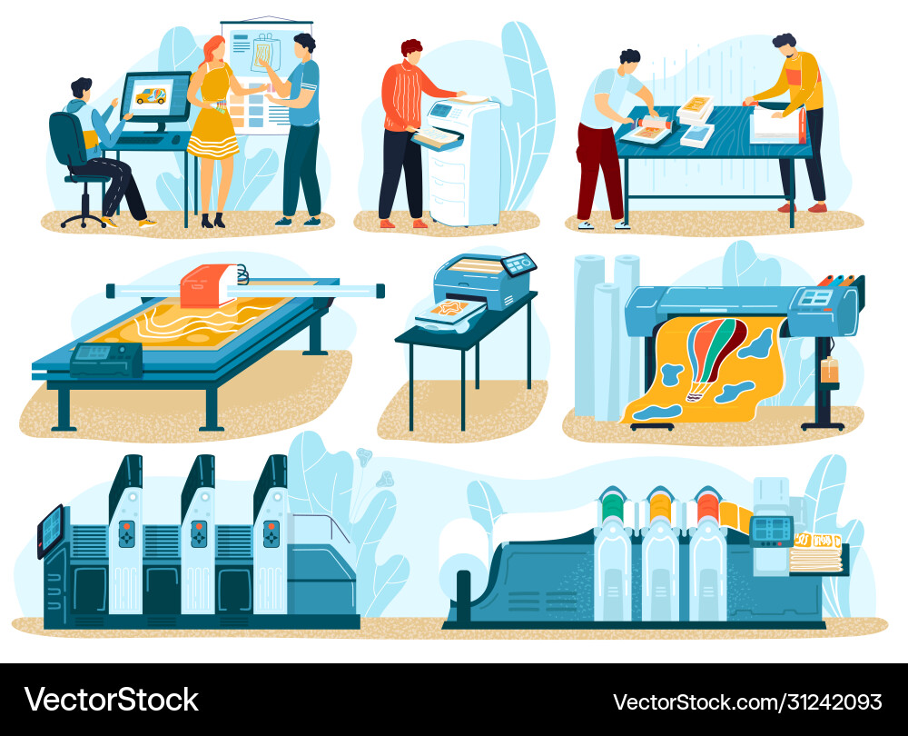 Printing process people in typography print-shop Vector Image