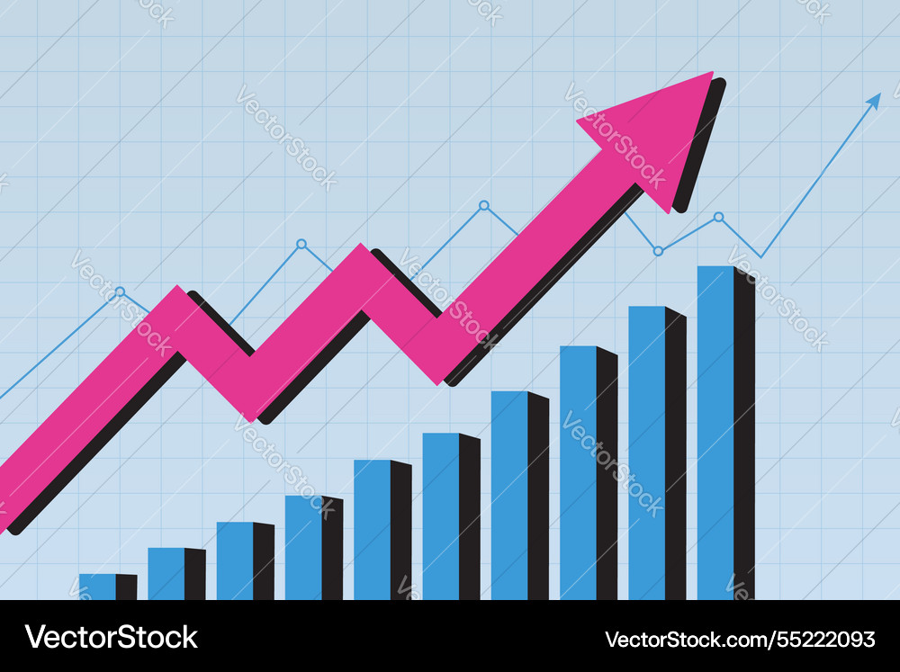 Rising bar chart with upward arrow graph Rising bar chart with upward arrow graph vector image