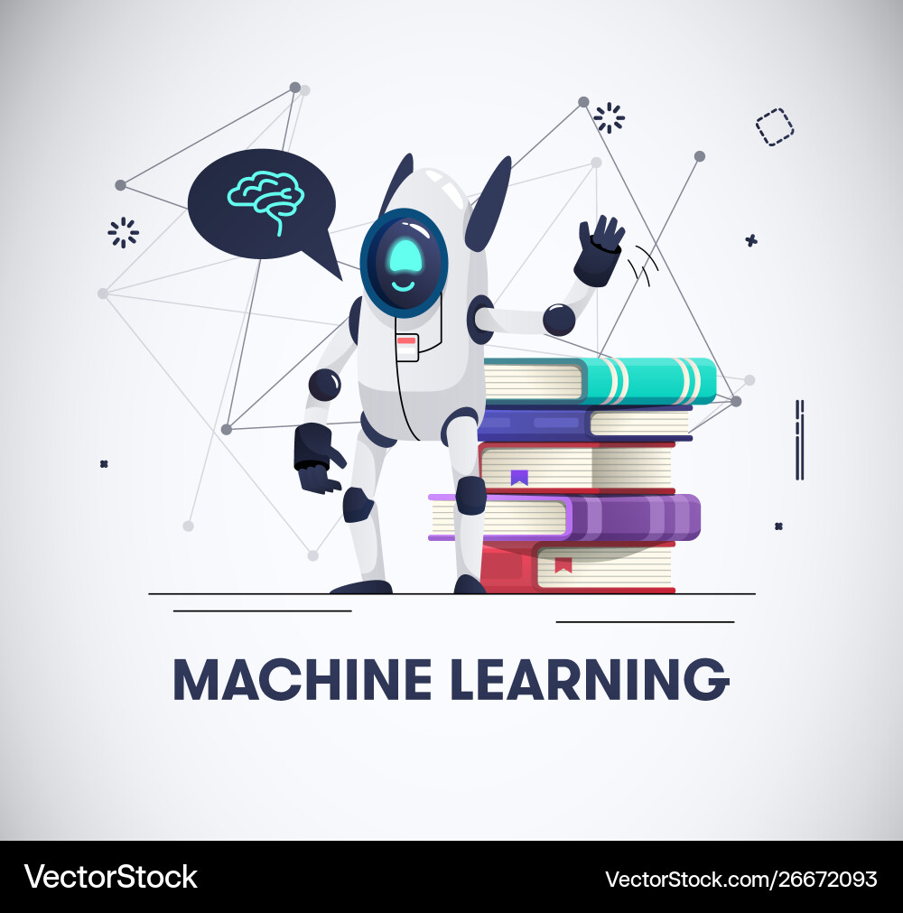 Robot with stack books vector image