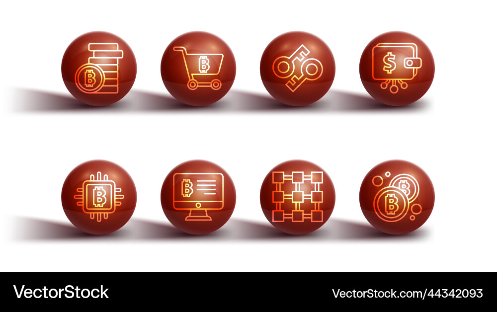 Set line bitcoin cpu mining farm cryptocurrency Vector Image