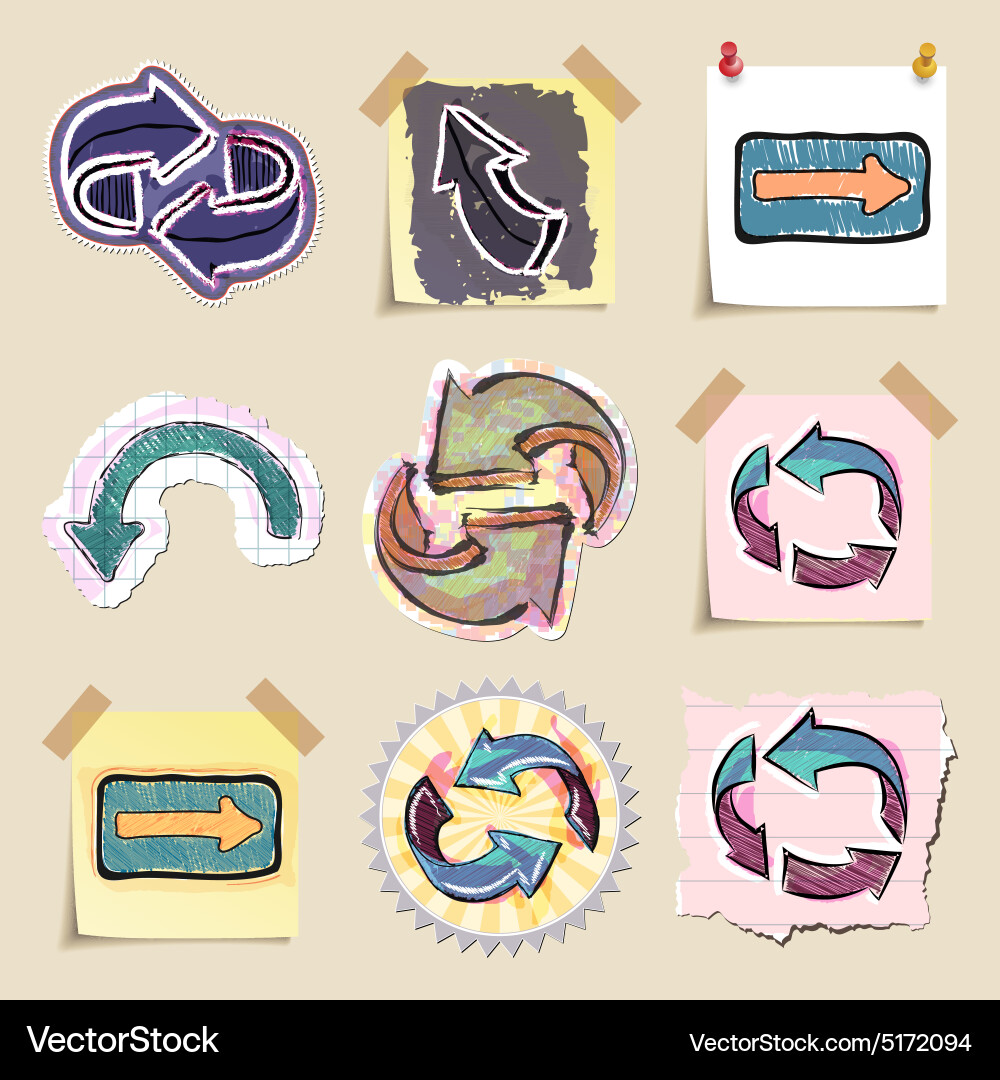 Arrows web icons set hand drawn and isolated Vector Image