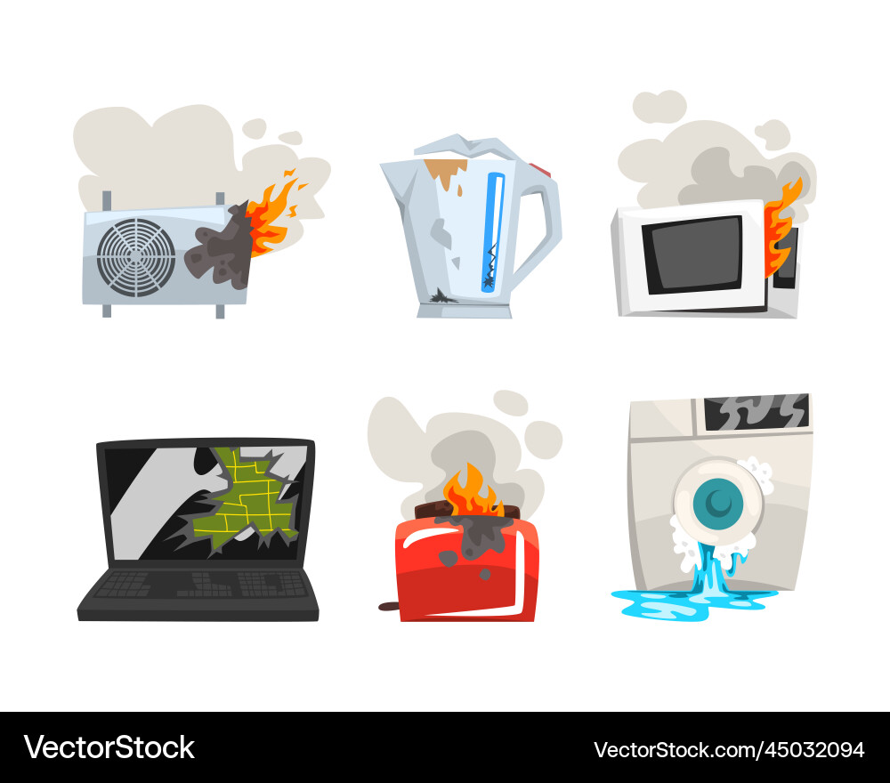 Broken home appliance with kettle microwave oven Broken home appliance with kettle microwave oven vector image