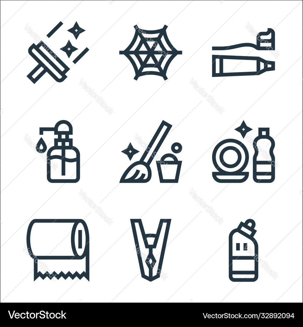 Cleaning line icons linear set quality Cleaning line icons linear set quality vector image