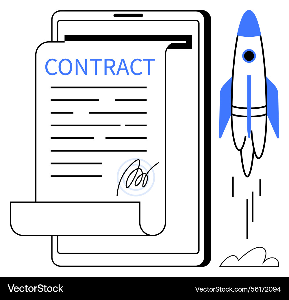 Digital contract signing with virtual document Digital contract signing with virtual document vector image