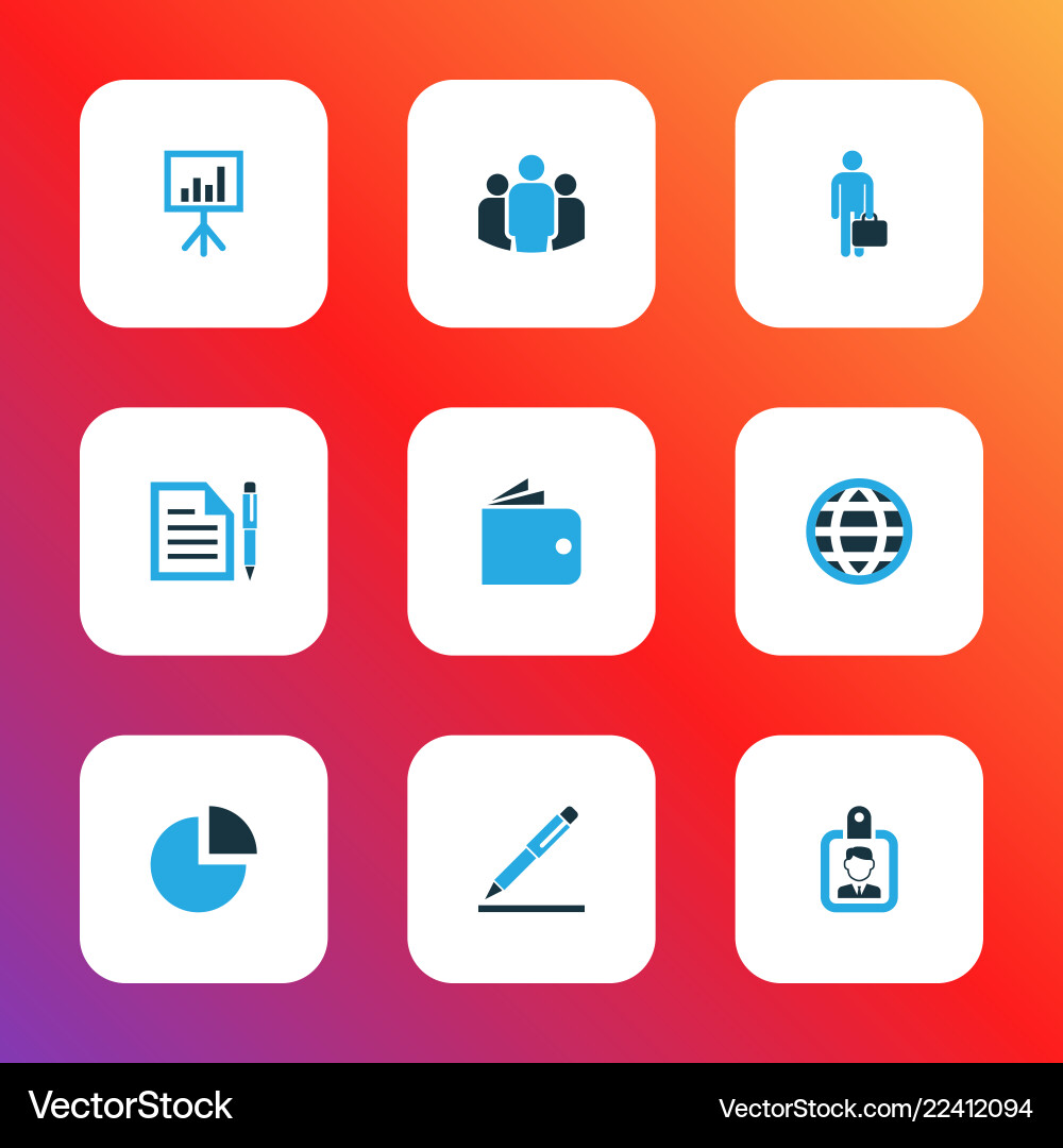 Job icons colored set with contract circle graph vector image
