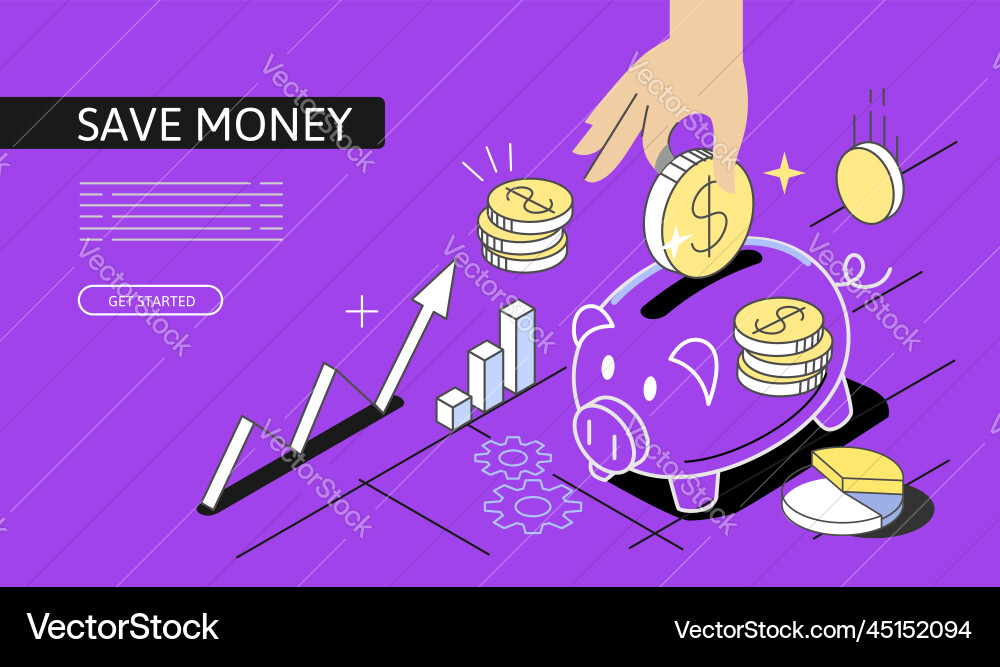 Money in piggy bank coins isometric concept use Money in piggy bank coins isometric concept use vector image
