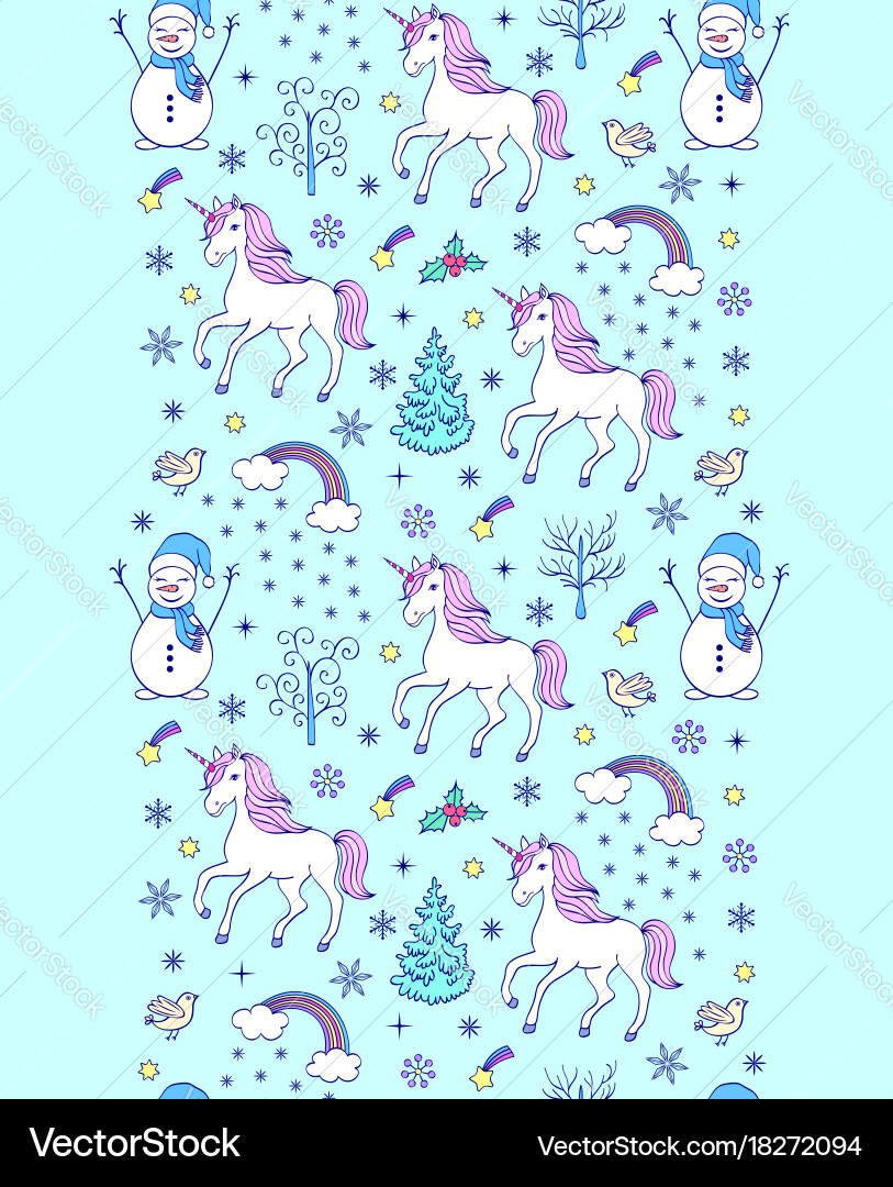 Pattern with unicorns and other elements vector image