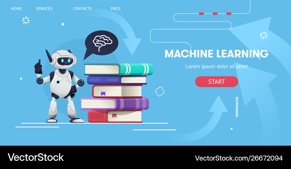 Robot with stack books vector image