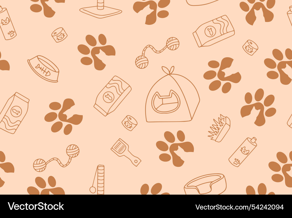 Seamless pattern of cat products in doodle style Seamless pattern of cat products in doodle style vector image