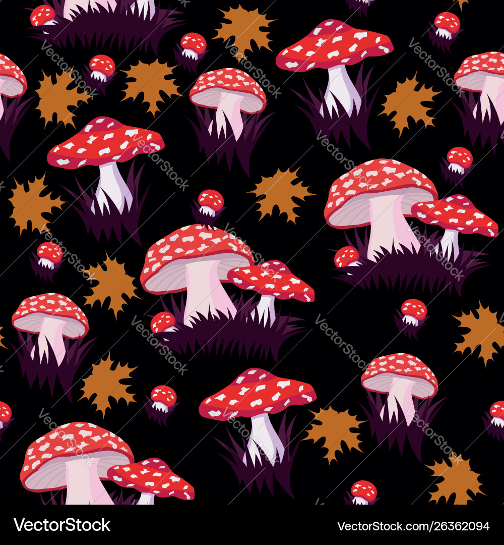 Seamless pattern with fly agaric and maple leaves Vector Image