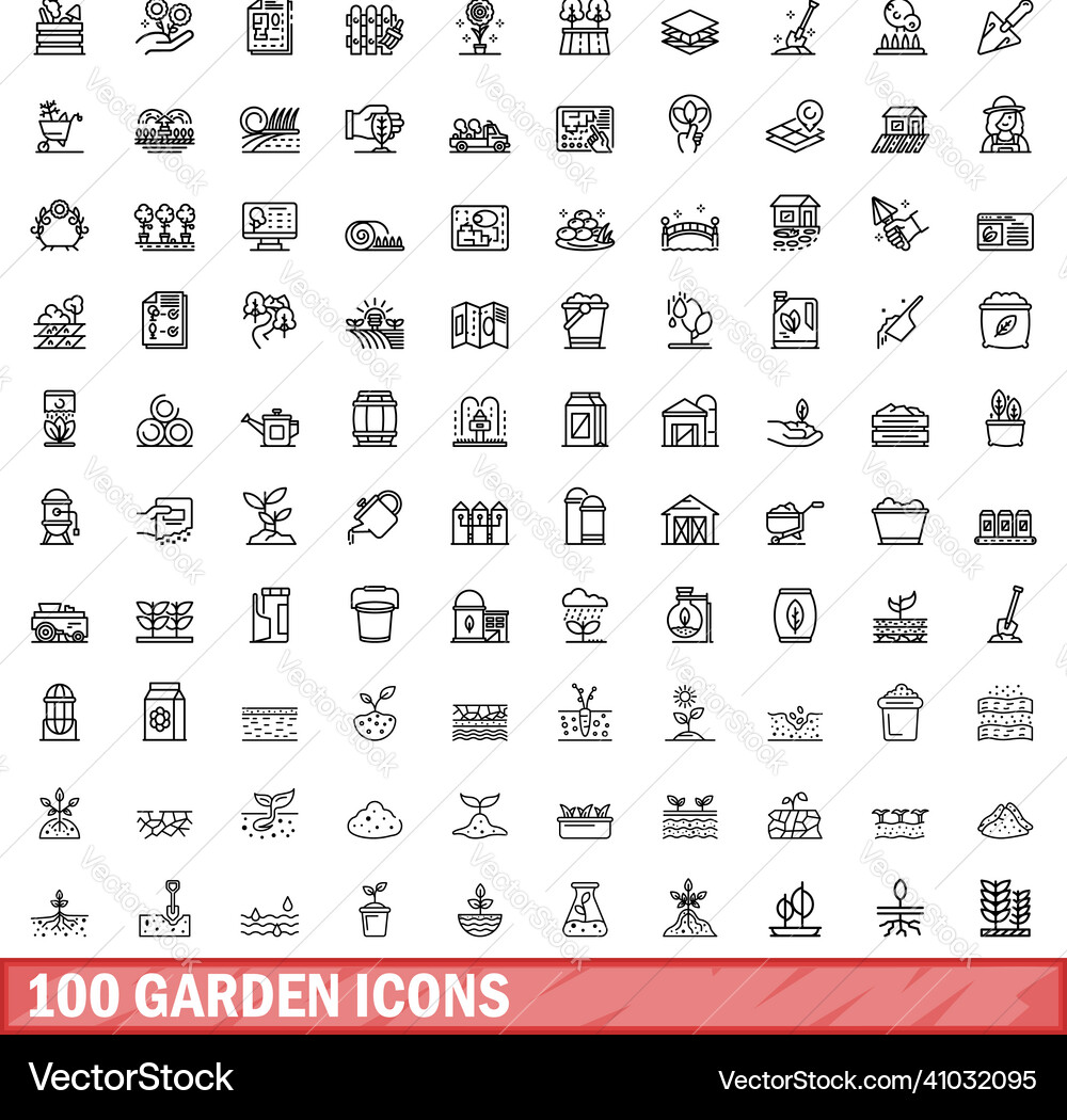 100 garden icons set outline style 100 garden icons set outline style vector image