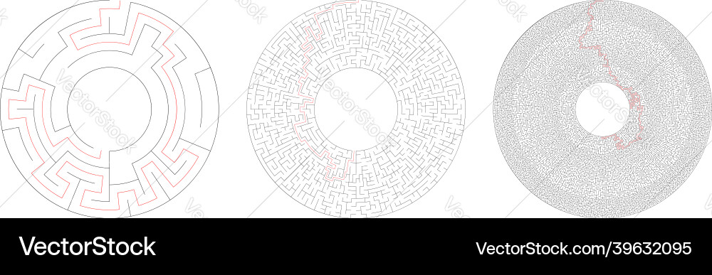 Circle circular maze labyrinth riddle game set Circle circular maze labyrinth riddle game set vector image