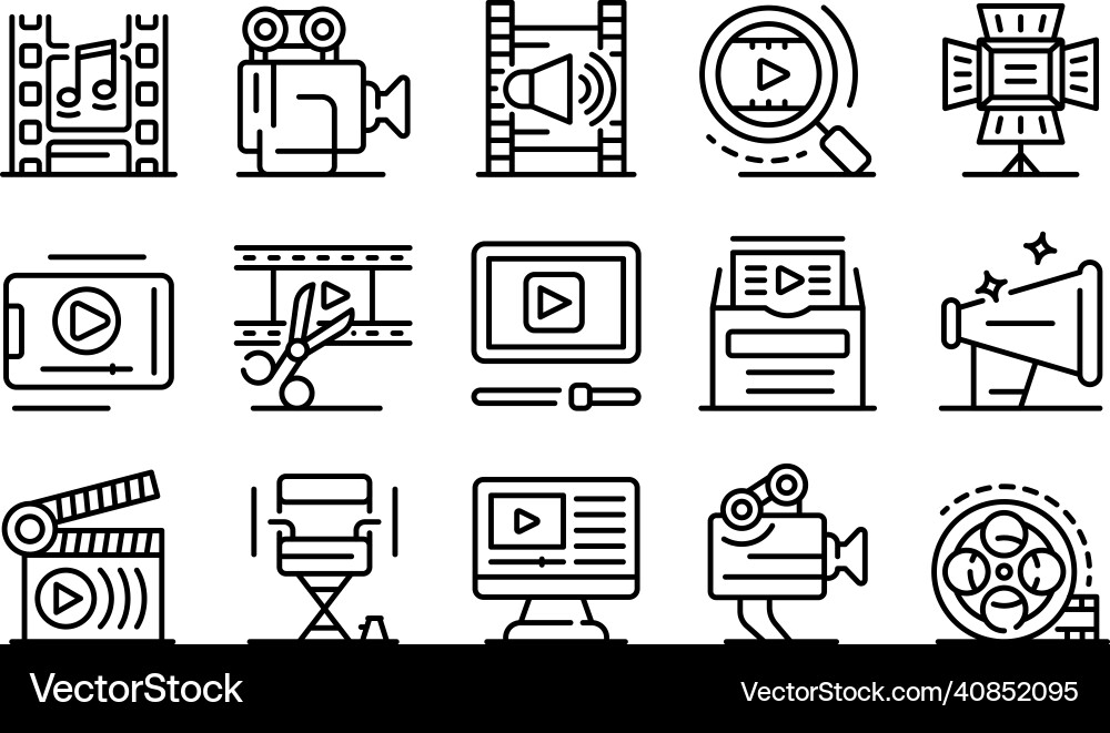 Clip maker icons set outline style Clip maker icons set outline style Vector Image