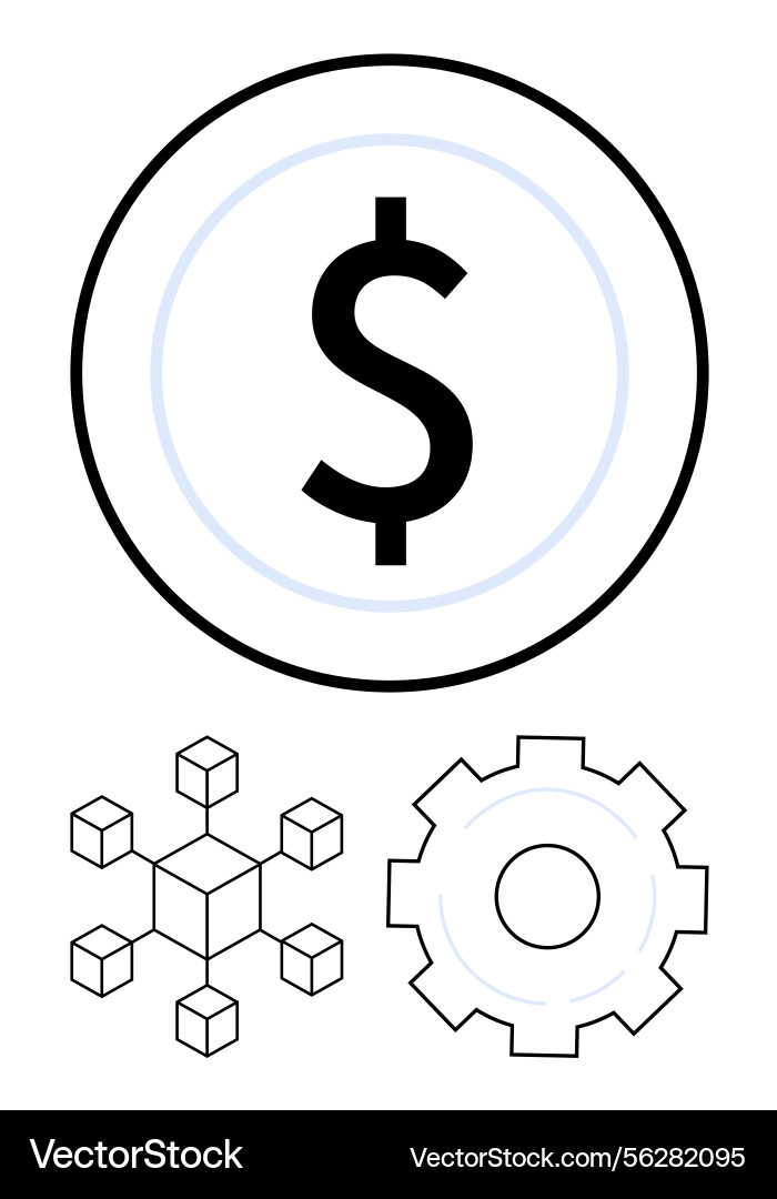 Dollar sign with blockchain cube diagram vector image