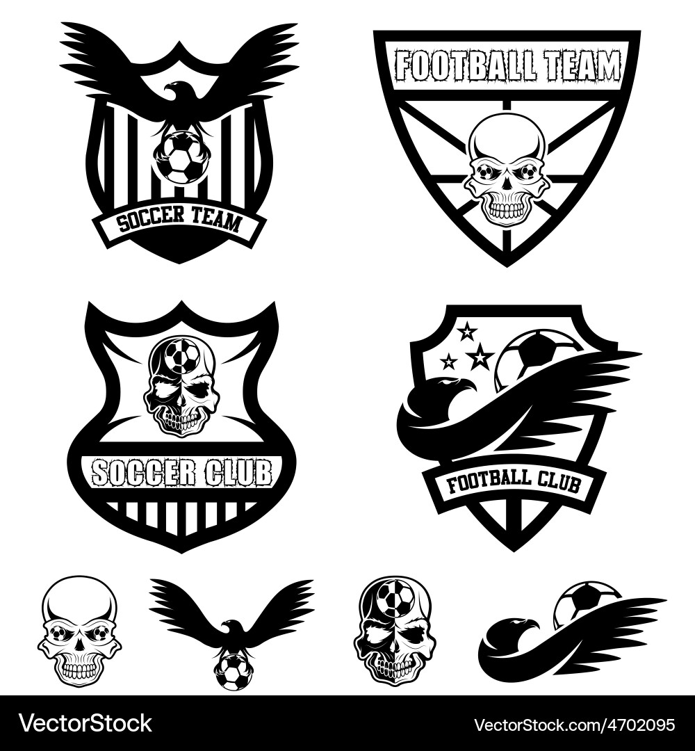 Football team crests set with eagles and skulls vector image