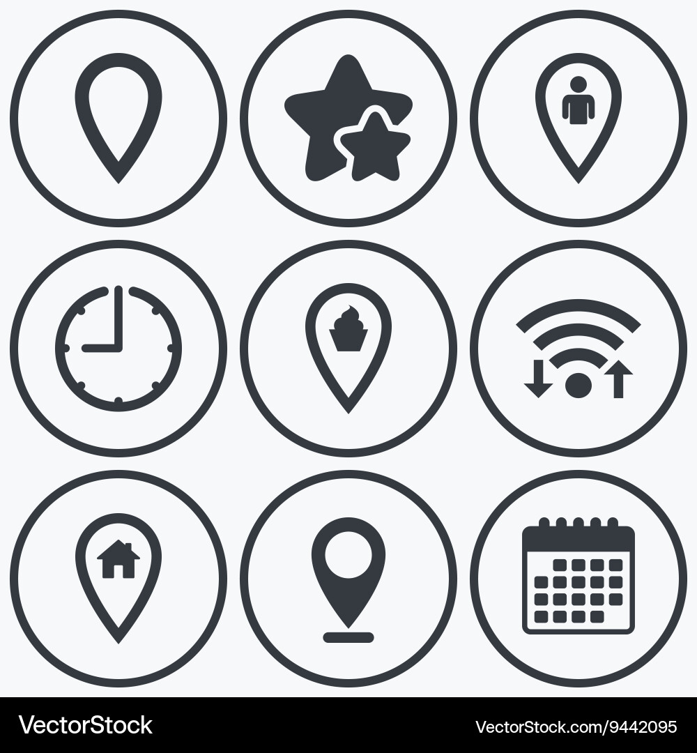 Map pointer icons home food and user location vector image